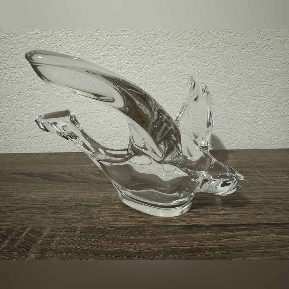 Princess House Crystal Clear Art Glass Bird Dove Candle Holder Candy Dish Bowl.